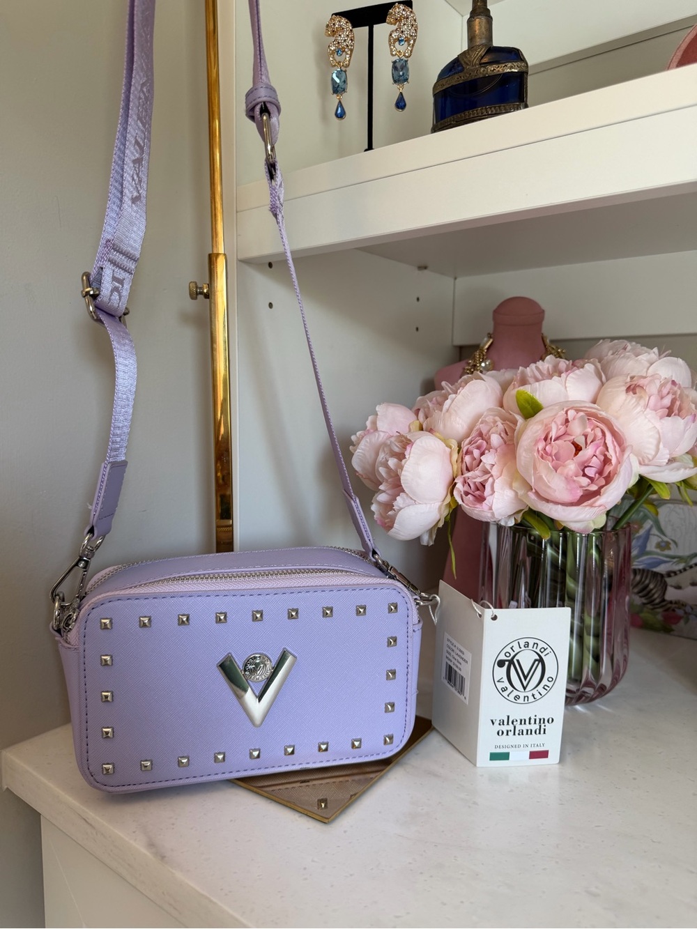 Valentino Orlandi nwt Lilac Studded Crossbody Bag $159 MSRP silver hardware